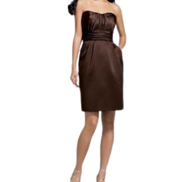 Alfred Angelo Espresso Satin Strapless Bridesmaid/Cocktail Dress NEW- Sz. 6 - Picture 1 of 3